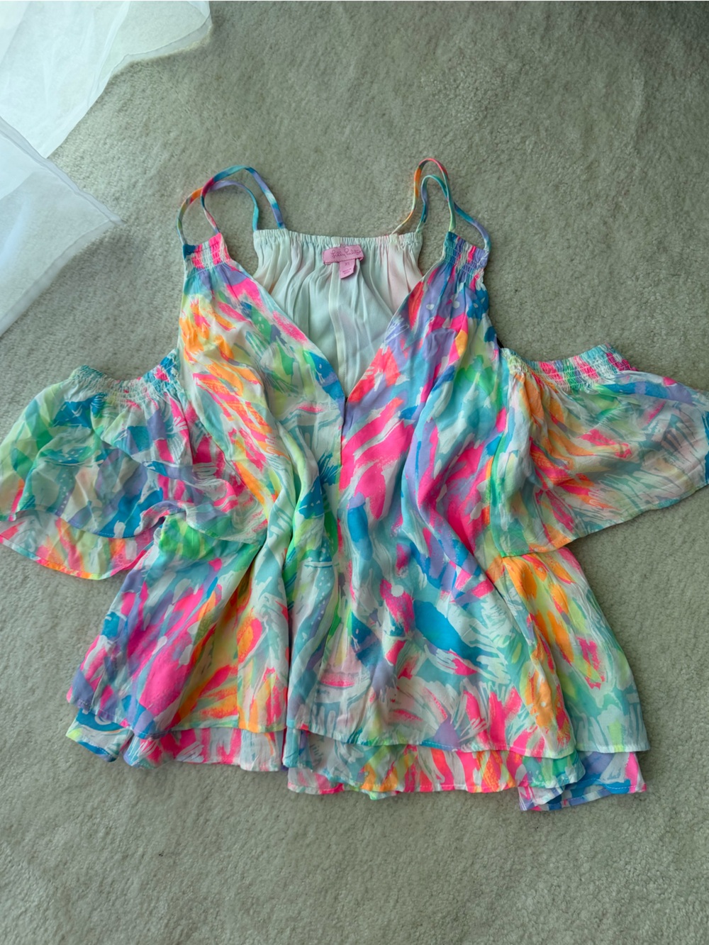 Lilly Pulitzer Multicolor Watercolor Cold-Shoulder Camisole - Pink Aqua Yellow